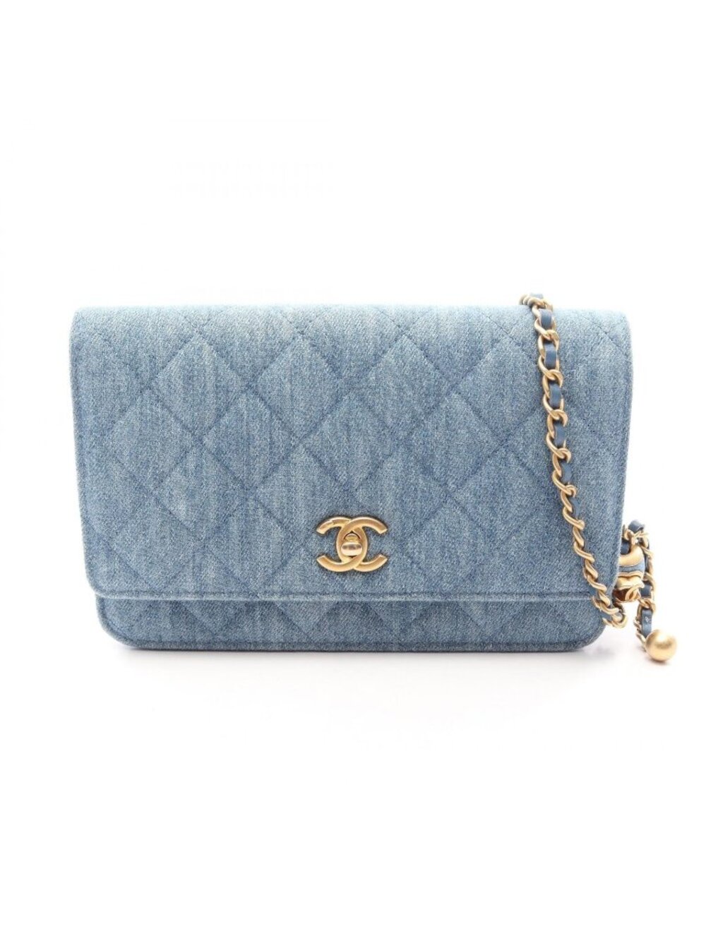 Chanel Shoulder Bag Quilted Denim Blue Chain Wallet